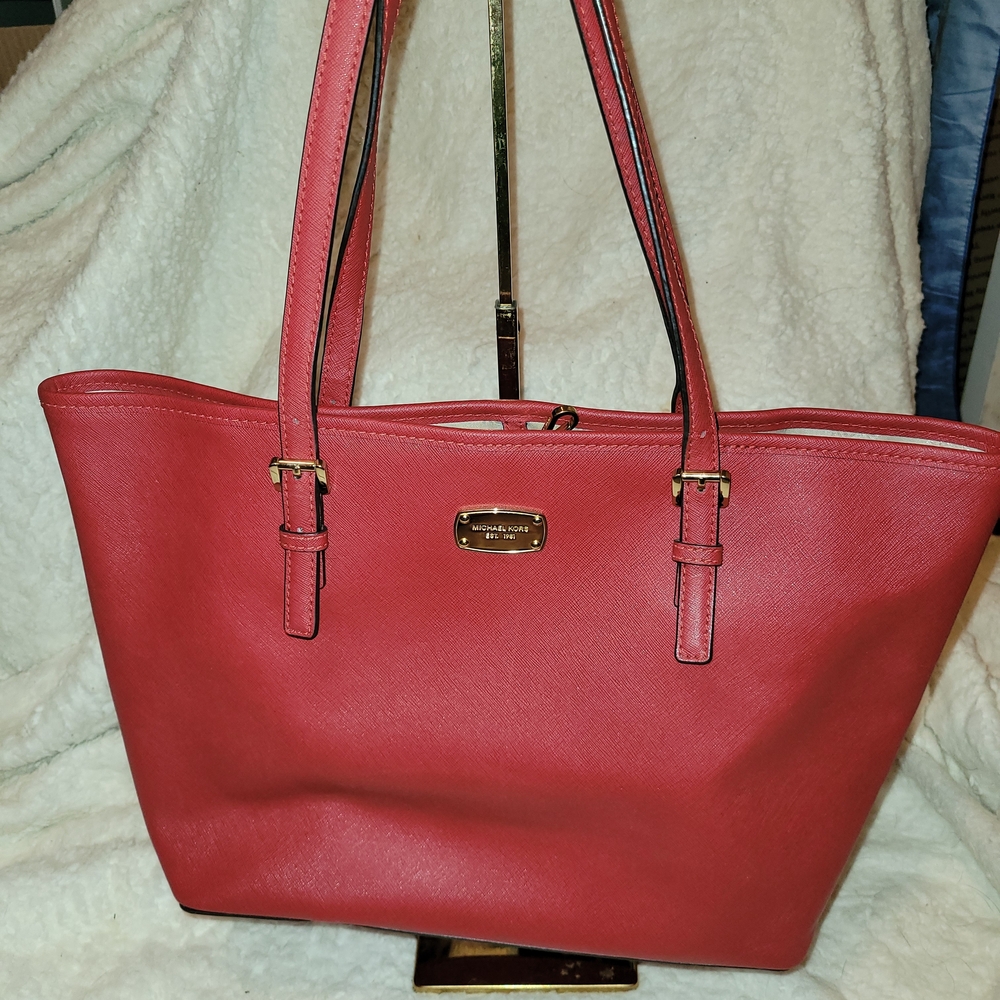 Michael Kors Red Leather Tote Bag